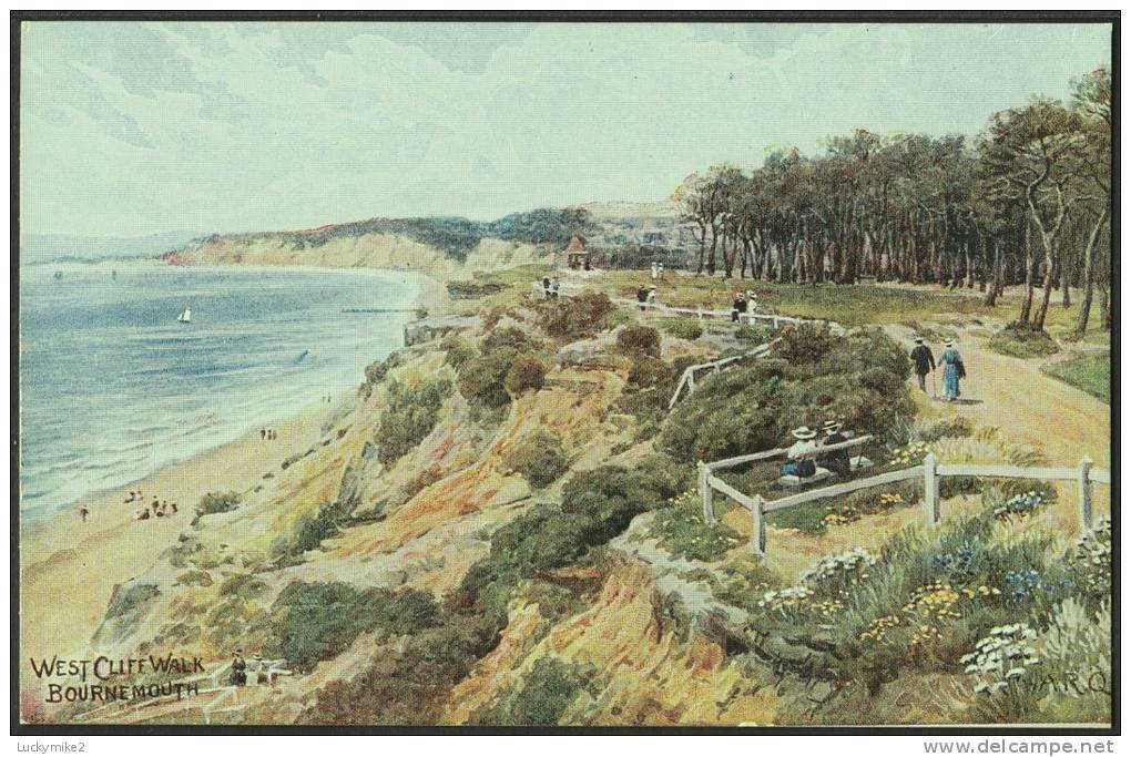 "West Cliff Walk, Bournemouth"  A  C1935  Salmon Postcard (number 921),  By  'A. R. Quinton'. - Bournemouth (until 1972)