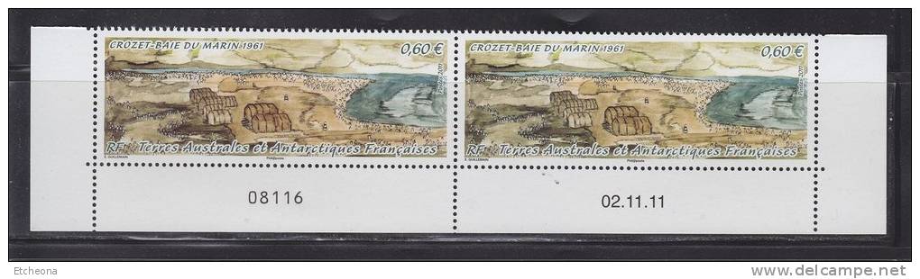 = Daté: Crozet - Baie Du Marin 1961, Paire Bas De Feuille Numéroté Et Daté 02.11.11 Neuf N° 599 Et 600 - Blocks & Sheetlets