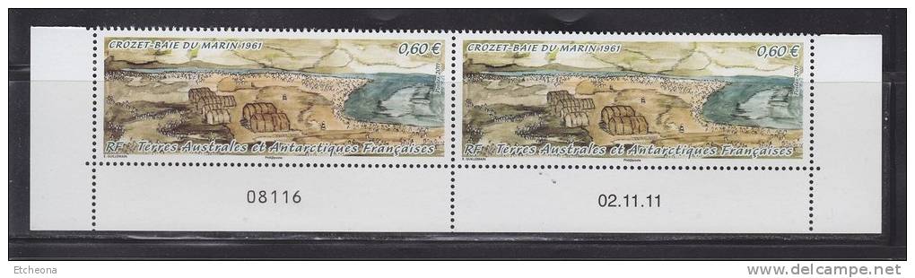 = Daté: Crozet - Baie Du Marin 1961, Paire Bas De Feuille Numéroté Et Daté 02.11.11 Neuf N° 599 Et 600 - Blokken & Velletjes