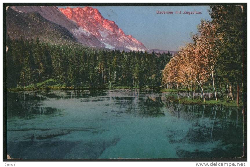 AK Badersee Mit Zugspitze, Gel Frankiert 1918 - Zugspitze