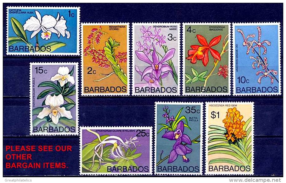 BARBADOS 1976 ORCHIDS FLOWERS RE-PRINTED SC# 396a-408a VF MNH (D0134) - Barbades (1966-...)