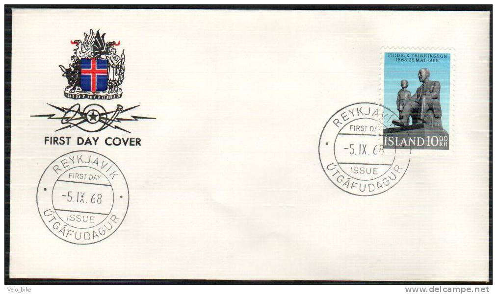 Iceland FDC 5/9 1968 Statue Author - FDC