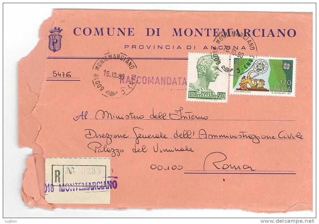 MONTEMARCIANO CAP 60018 - ANCONA  - ANNO 1981  AN - R  - MARCHE -TEMATICA COMUNI D'ITALIA - STORIA POSTALE - Macchine Per Obliterare (EMA)
