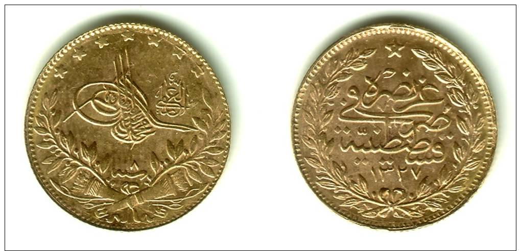 TURKEY, Muhammad V Al-Ghazi - 50 Kurush Gold AH 1327 Yr.8 (1916) - KM#775  Y#54  Unc !! - Turkey