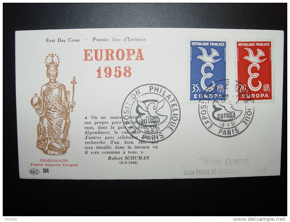 FRANCE FDC 1958  EUROPA CEPT - 1958