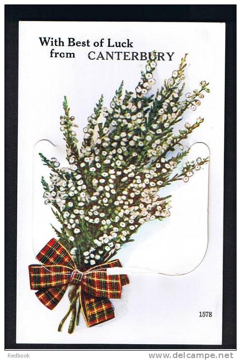 RB 833 - Early Novelty Pull-Out Postcard - Canterbury Kent - Sprig Of Heather "With Best Of Luck" - Canterbury