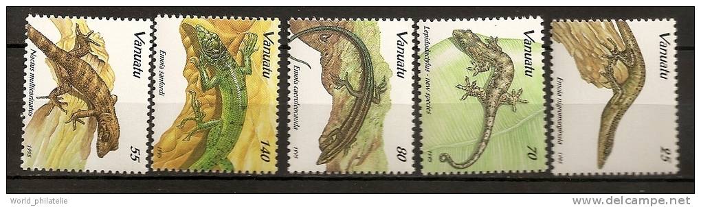 Vanuatu 1995 N° 972 / 6 ** Faune, Lézards, Emoia Nigromarginata, Nactus Multicarinatus, Lepidodactylus, Emoia Sanfordi - Vanuatu (1980-...)