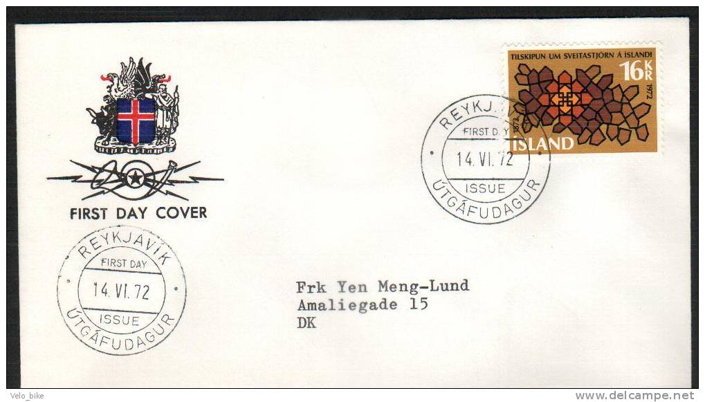 Iceland FDC 14/6 1972  Municipal Taws - FDC