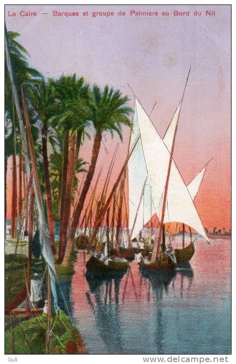 Egypte- Barques Et Groupe De Palmiers Au Bord Du Nil   (Editions Max H.Rudmann Le Caire N°985)* PRIX FIXE - Autres & Non Classés