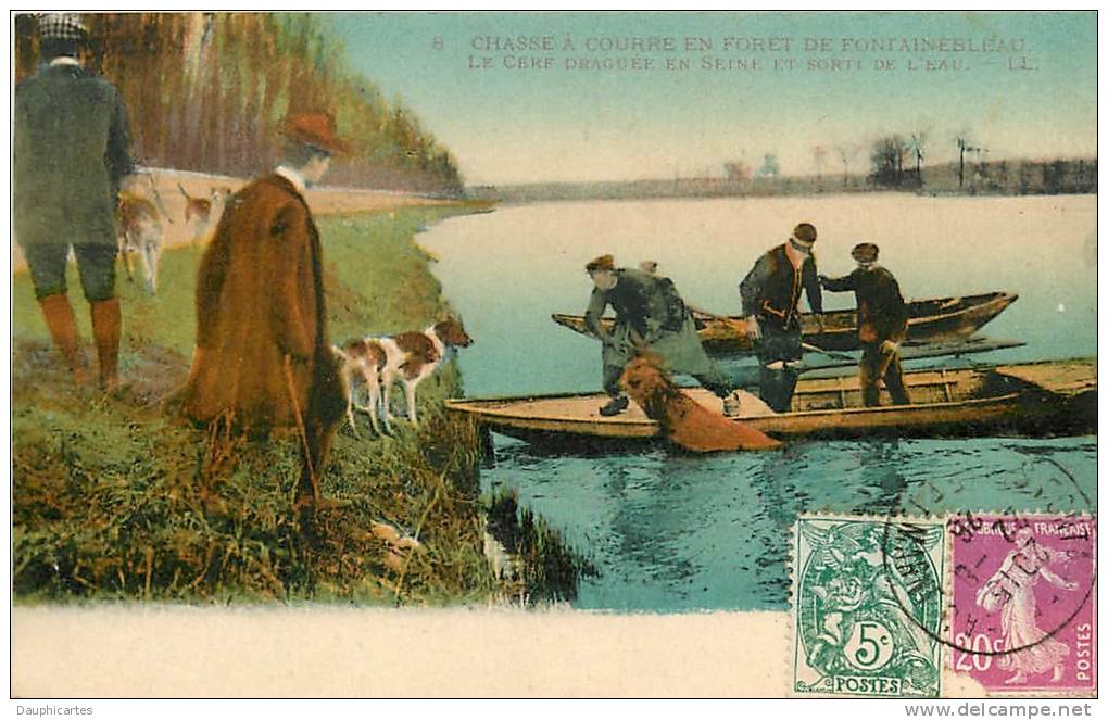 Fontainebleau : Le Cerf Draguée En Seine Et Sorti De L'Eau, Chasse à Courre En Forêt. 2 Scans. Edition LL - Fontainebleau