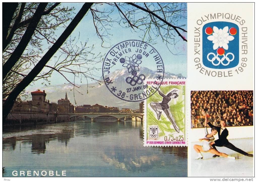 CARTE PREMIER JOUR FRANCE 1968  JO DE GRENOBLE PATINAGE ARTISTIQUE - Winter 1968: Grenoble