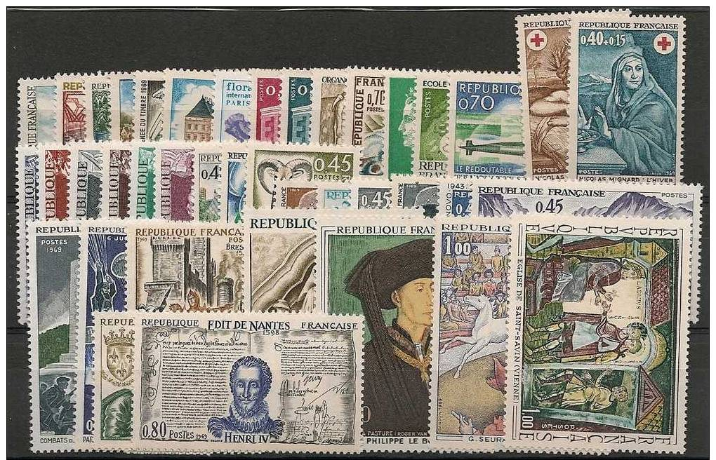 FRANCE - Année Complète 1969 (40timbres) - Neufs Sans Charnière - 1960-1969