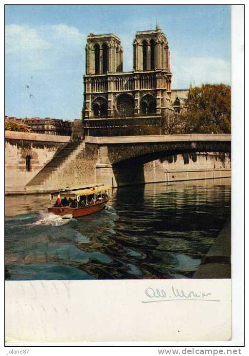 CPM   ALBERT MONIER      PARIS NOTRE DAME     1963             BATEAU MOUCHE - Monier