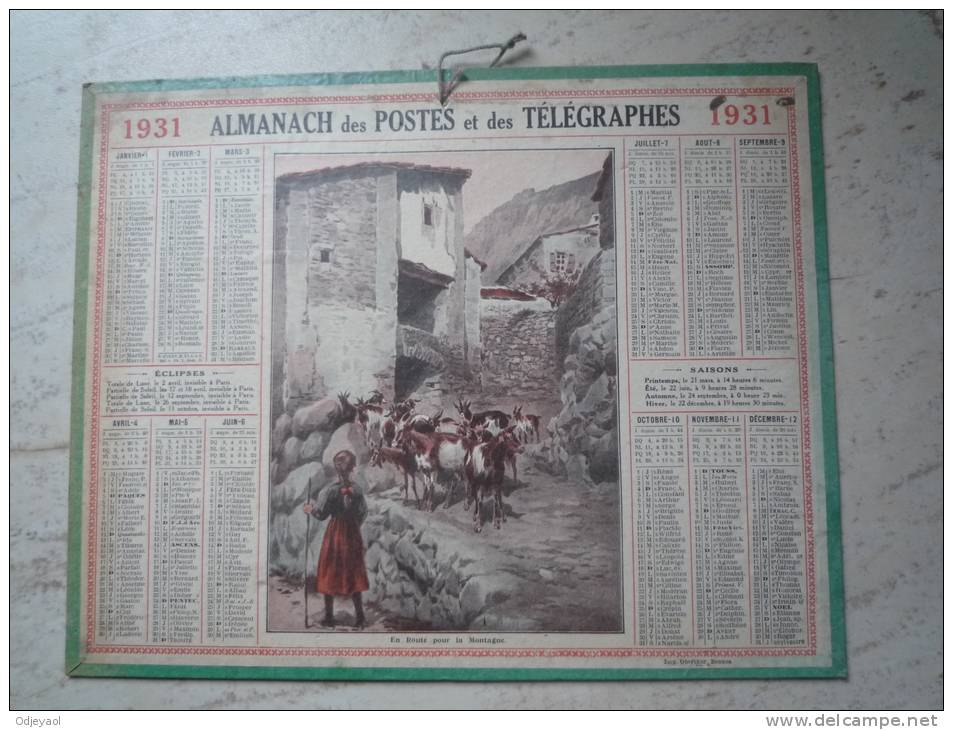 Calendrier Des PTT    CALVADOS - Tamaño Grande : 1921-40