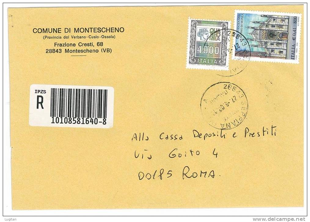 MONTESCHENO CAP 28843 - VERBANO  - ANNO 2000 -  R  - PIEMONTE  -TEMATICA COMUNI D'ITALIA - STORIA POSTALE - Macchine Per Obliterare (EMA)