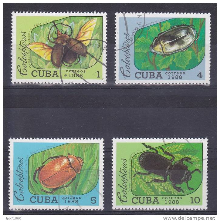 Lot De 4 Timbres-poste Oblitérés - Insectes Coléoptères - N° 2857-2859-2860-2861 (Yvert) - République De Cuba 1988 - Gebruikt