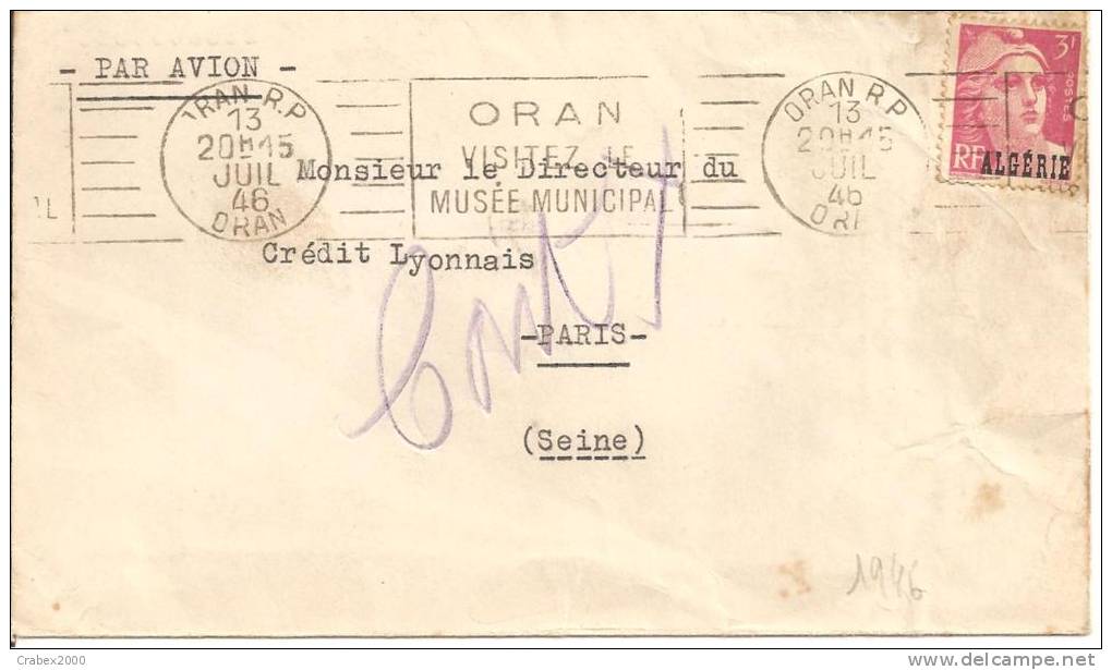 N°238   LETTRE   ORAN Vers PARIS         Le   06 NOVEMBRE 1946 - Lettres & Documents
