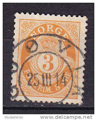 Norway 1910 Mi. 77 A     3 Ø Posthorn Deluxe GJØVIK Cancel !! - Used Stamps