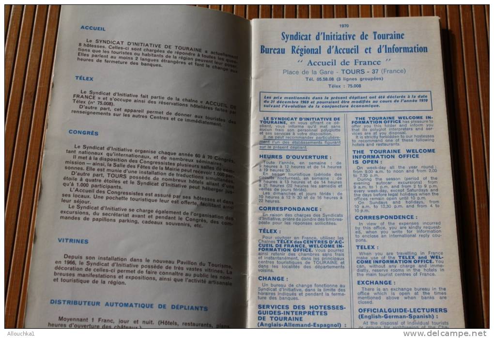 Guide Touristique Pratique Syndicat D'initiative De Tours Inde Et Loire Hôtels Et Restaurant Publicités De 1970 - Europa