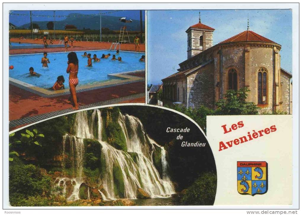 CP  LES AVENIERES 38 ISERE CASCADE DE GLANDIEU PISCINE EGLISE - Les Avenières