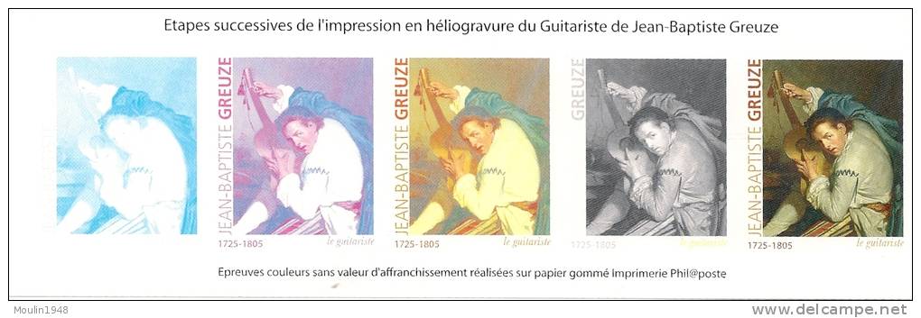 EPREUVES COULEURS SANS VALEUR D´AFFRANCHISSEMENT Le Guitariste De JEAN BAPTISTE GREUZE - Documents Of Postal Services