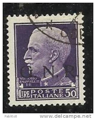 ITALIA REGNO ITALY KINGDOM REPUBBLICA SOCIALE RSI GNR 1944 G.N.R. LIRE 50 USATO CON TIMBRINO E SIGLA DI GARANZIA USED - Afgestempeld