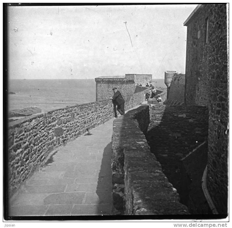 4 Plaques De Verre Stéréo Positives Du 35 Saint Malo Rochers Fort National Poudrière Batterie Hollande En 1910 Lot 13 - Plaques De Verre
