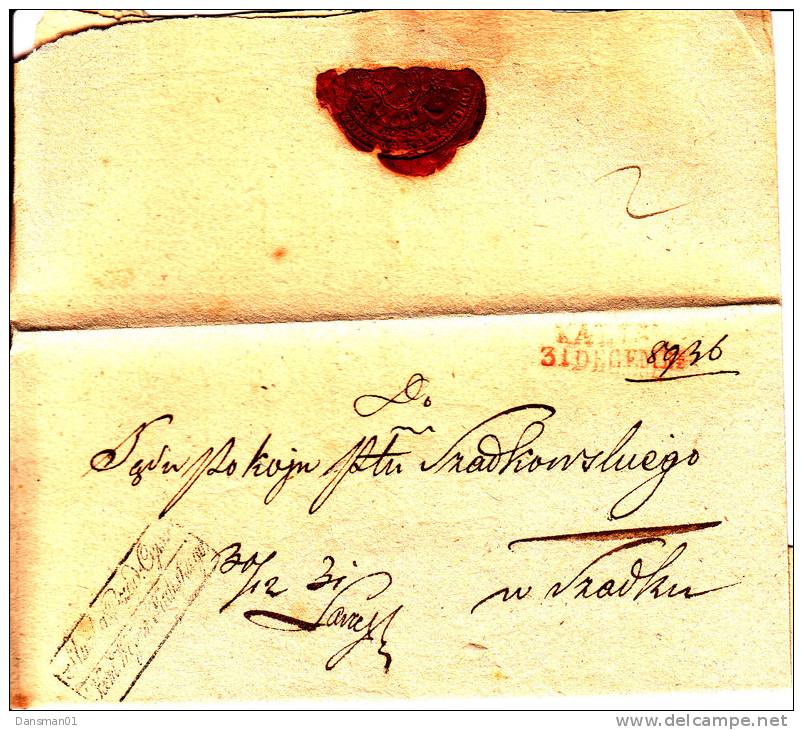 Poland Prephilatelic Cover KALISZ 1831 In Red Type 117A - ...-1860 Prephilately