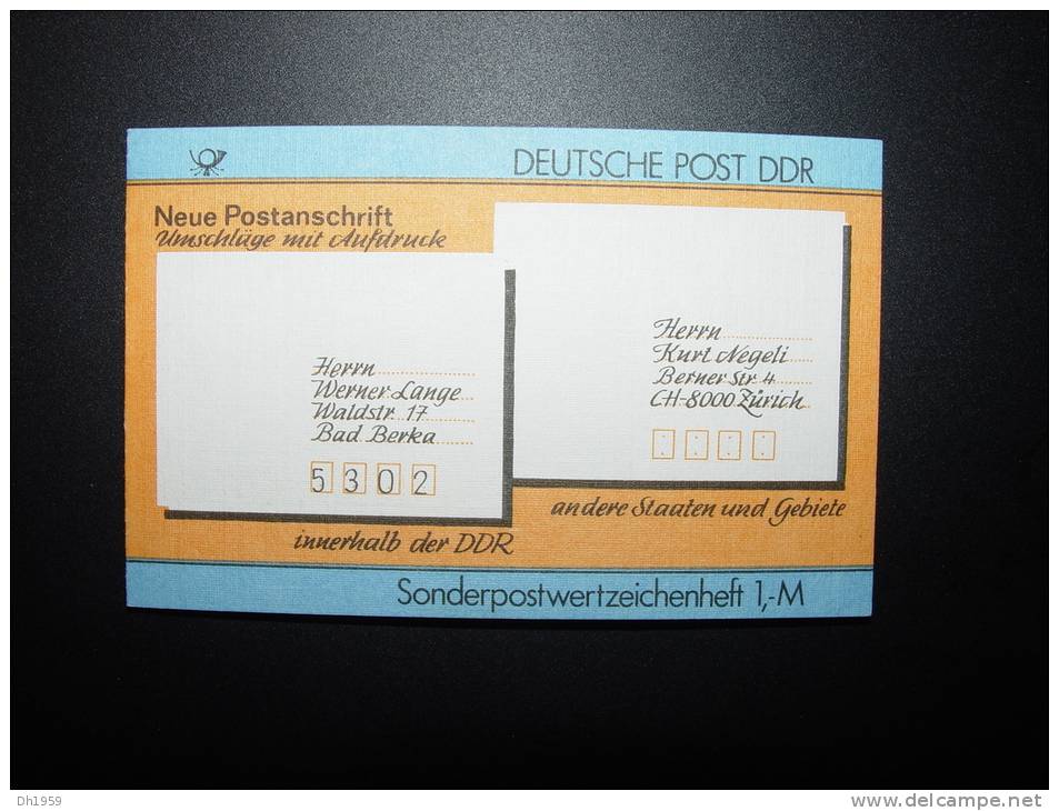 DDR ALLEMAGNE ORIENTALE  CARNET  BOOKLET   ** COUVERTURE ADRESSE TIMBRES CLASSES OUVRIERES - Booklets