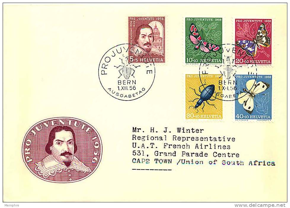 1956  Pro Juventute  Papillons   Oblitération Allemande Zum 163-7 - FDC