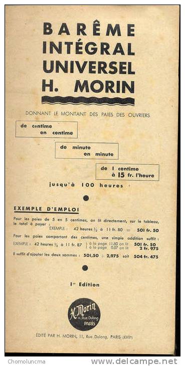 Comptabilité Gestion Paie Paies Des Ouvriers Barême H MORIN Instruments Topographie Dessin Compas Optique - Management