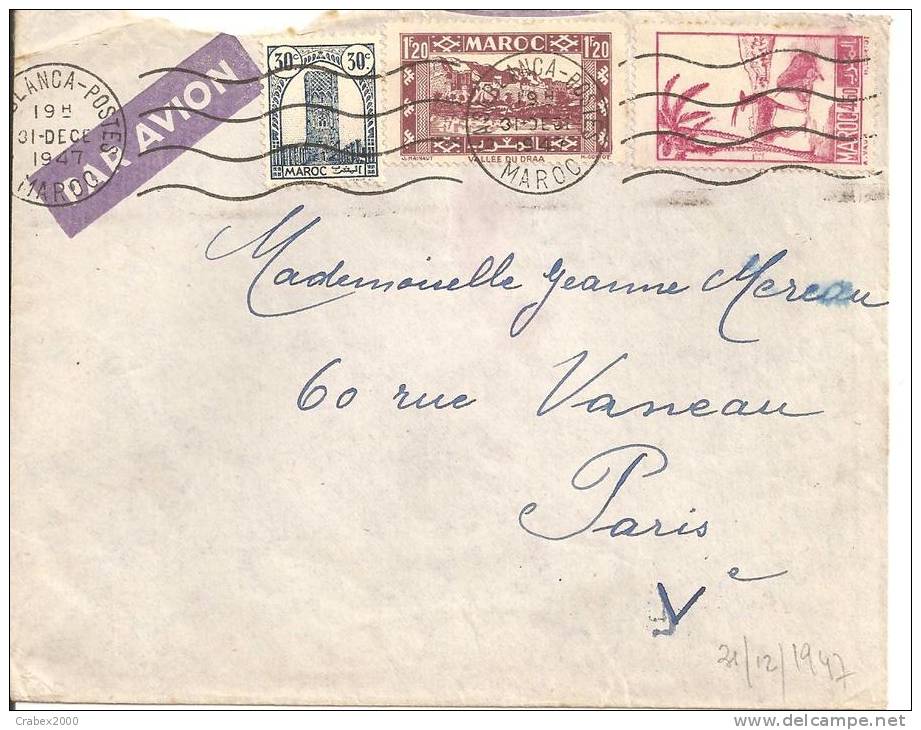 N° 205+228+231B   LETTRE  CASABLANCA  Vers PARIS         Le   31 DECEMBRE 1947 - Cartas & Documentos