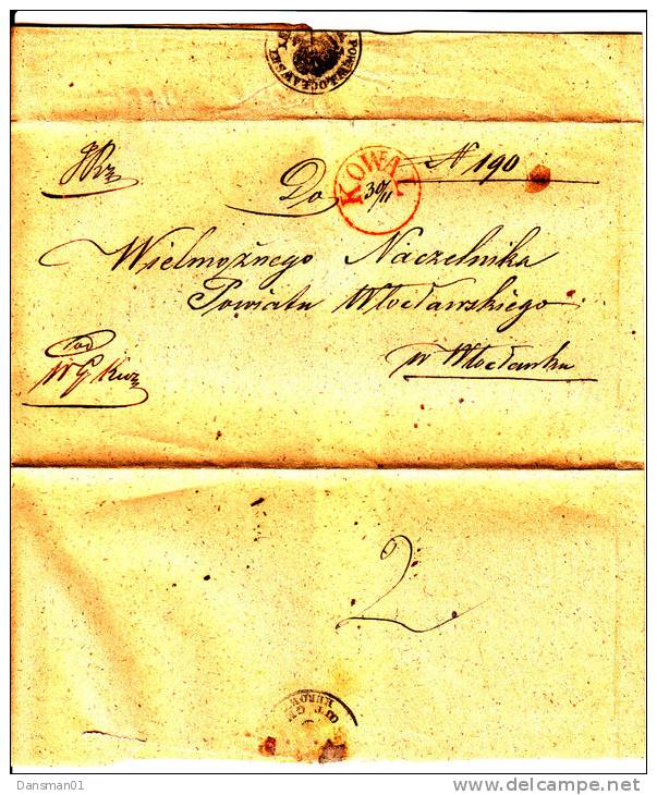 Poland Prephilatelic Cover KOWAL 1852 In Red To WLOCLAWEC - ...-1860 Préphilatélie