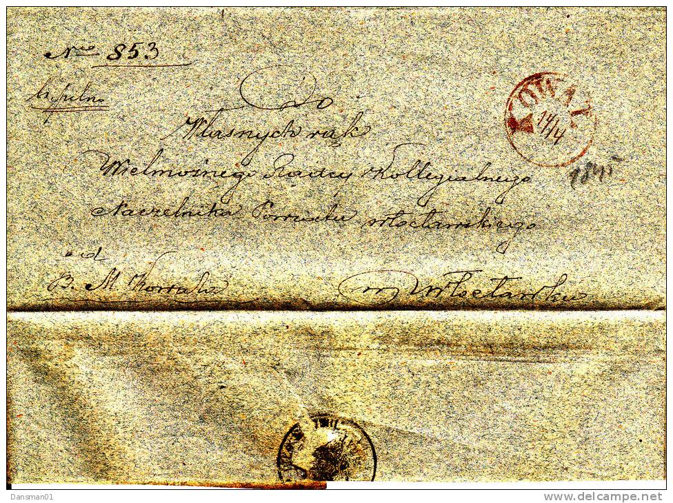 Poland Prephilatelic Cover KOWAL 1845 In Red To WLOCLAWEK - ...-1860 Voorfilatelie