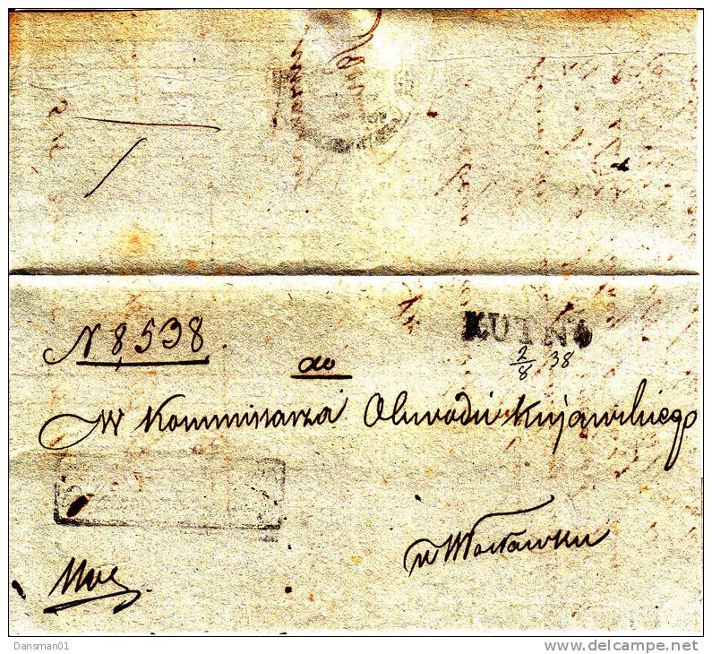 Poland Prephilatelic Cover KUTNO 1838 In Black To WLOCLAWEK With Boxed IR - ...-1860 Préphilatélie