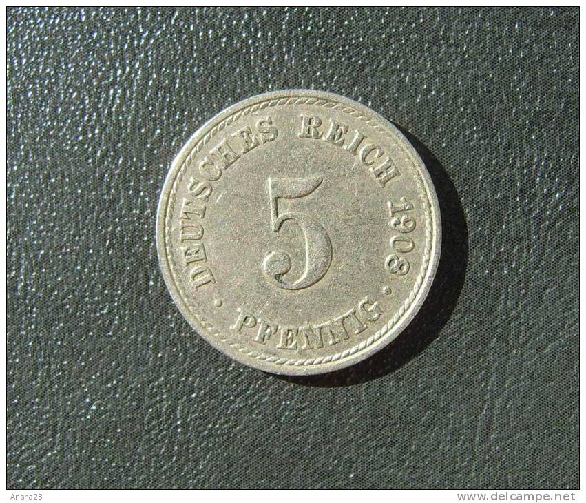 Id.D18-A-02. Germany, 5 PFENNIG 1908 A  - Wilhelm II - 5 Pfennig