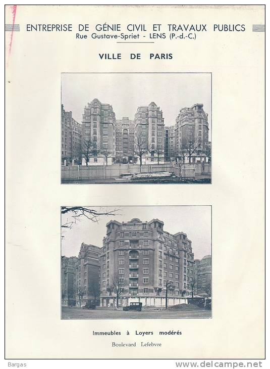 Planche Pub Pour Genie Civil à Lens Ville De Paris Immeubles Boulevard Lefebvre - Documents Historiques