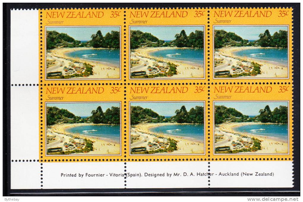 New Zealand Scott #748 MNH Inscription Block Of 6 35c Kaiteriteri - Blocks & Sheetlets