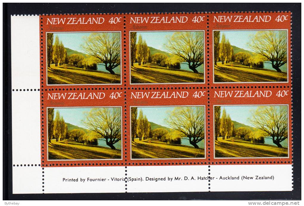 New Zealand Scott #749 MNH Inscription Block Of 6 40c Queenstown - Blocks & Sheetlets