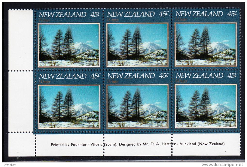 New Zealand Scott #750 MNH Inscription Block Of 6 45c Mt. Ngaunuhoe - Blocks & Sheetlets