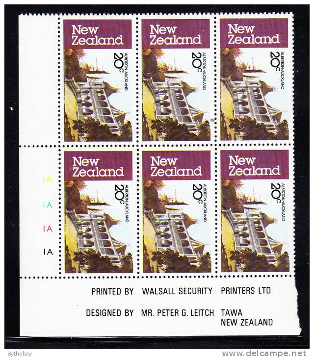 New Zealand Scott #744 MNH Inscription Block Of 6 20c Alberton Farmhouse, Auckland 1867 - Blocks & Kleinbögen