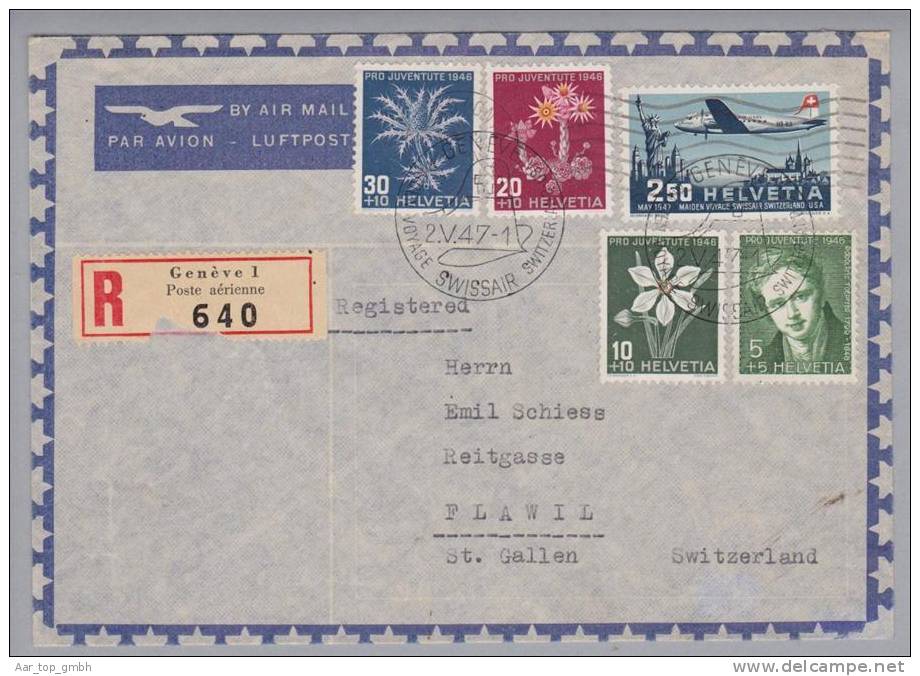 Schweiz 1947-05-02 Swissair DC-4 R-Brief - First Flight Covers