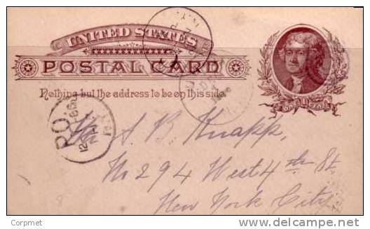 US - VF 1886 POSTAL CARD ENTIRE Circulated In NEW YORK - Fine Cancellations - ...-1900