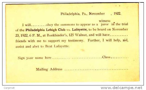 US - VF 1922 RARE Preprinted  ENTIRE Asking To Be A Friend  To Support A Trial Testimony PHILADELPHIA LEHIGH CLUB - 1921-40