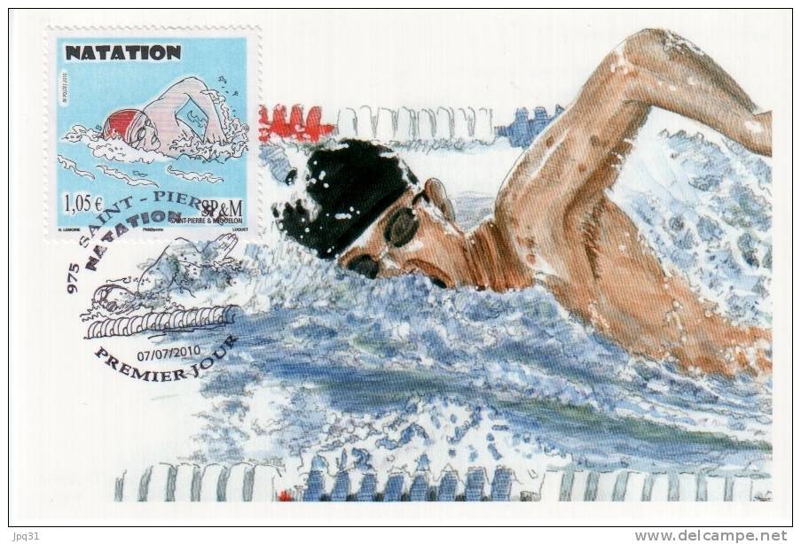 Carte Premier Jour SPM 07/07/10 - Natation - Saint-Pierre - Cartes-maximum