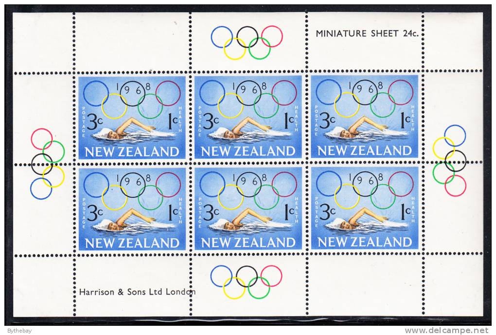 New Zealand Scott #B76a MNH Miniature Sheet Of 6 Health Stamps - Girl Swimming, Olympic Rings - Ongebruikt