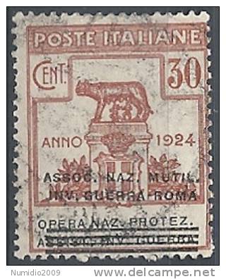 1924 REGNO USATO PARASTATALI 30 CENT - RR9831 - Franchigia