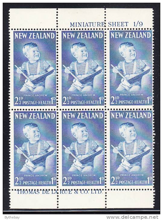New Zealand Scott #B65a MNH Miniature Sheet Of 6 Health Stamps - Prince Andrew - Side Selvedge Missing - Neufs