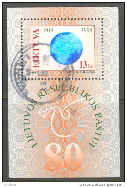 Lithuania 1998 80th. Anniv Of Lithuanian Post Block Hologram Used - Holograms