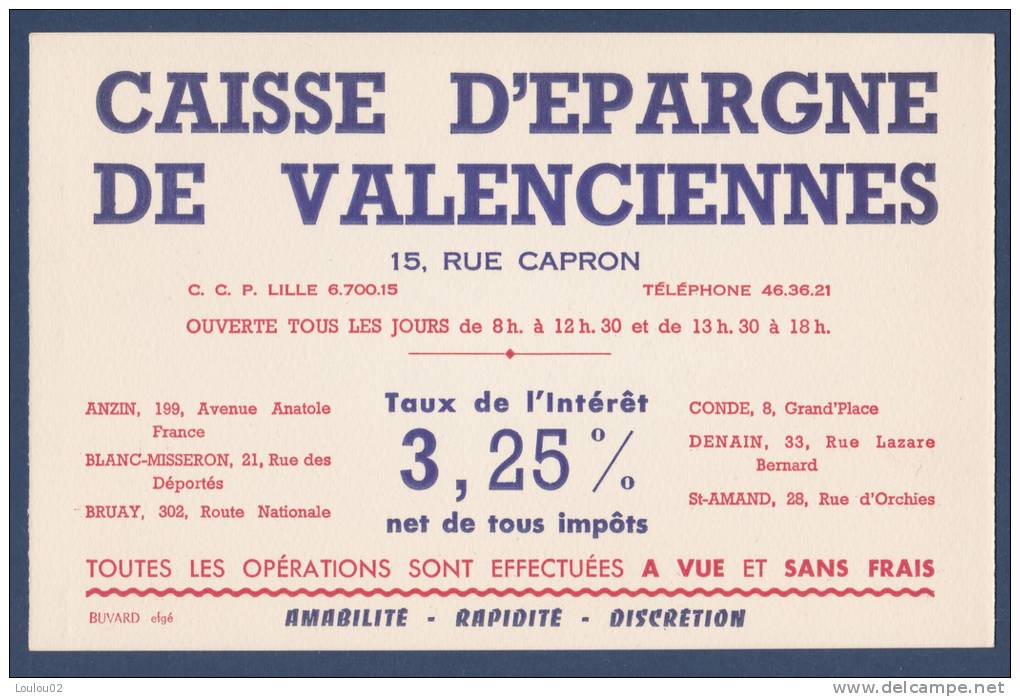 Buvard - CAISSE D´EPARGNE ET DE PREVOYANCE De Valenciennes - Taux De L´interet 3.25% - Très Bon état - Banque & Assurance
